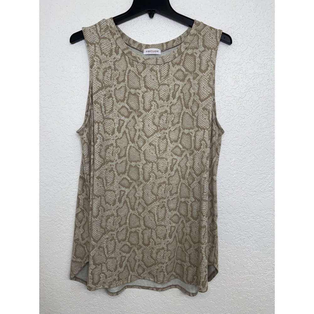 First Love by Lovelyn Womens Snakeskin Print Sleeveless Tank Top Beige Tan 2X